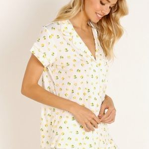 EBERJEY Lemon Print Pyjama Button Up SzL NWT